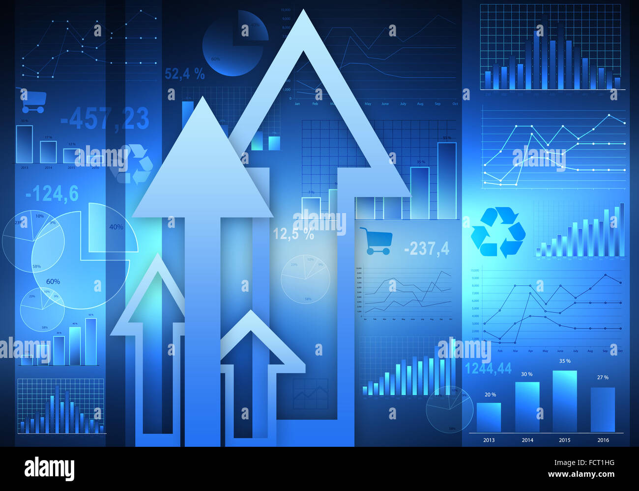 abstract background of graphs and large arrows. Stock Photo
