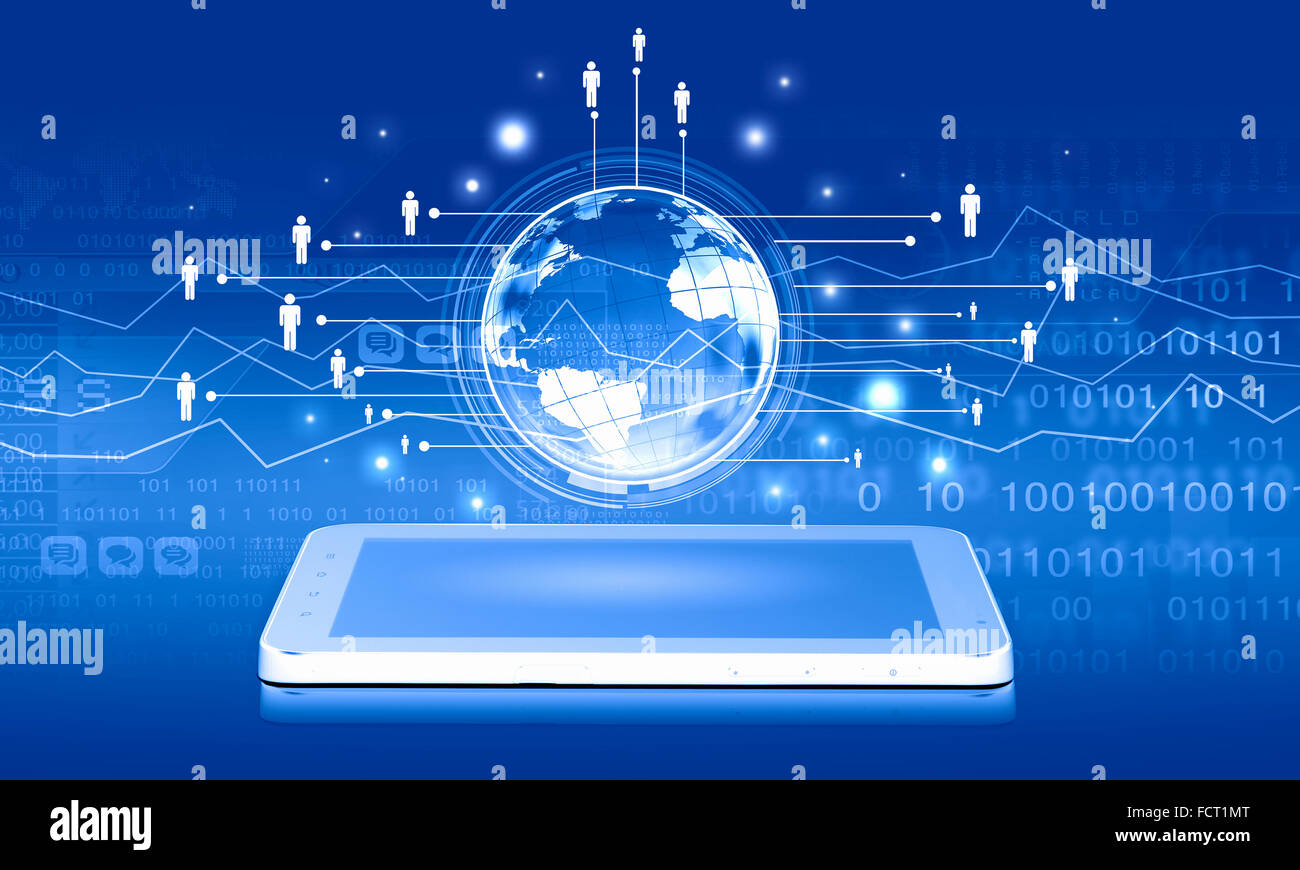 Modern communication technology concept with mobile phone on high tech