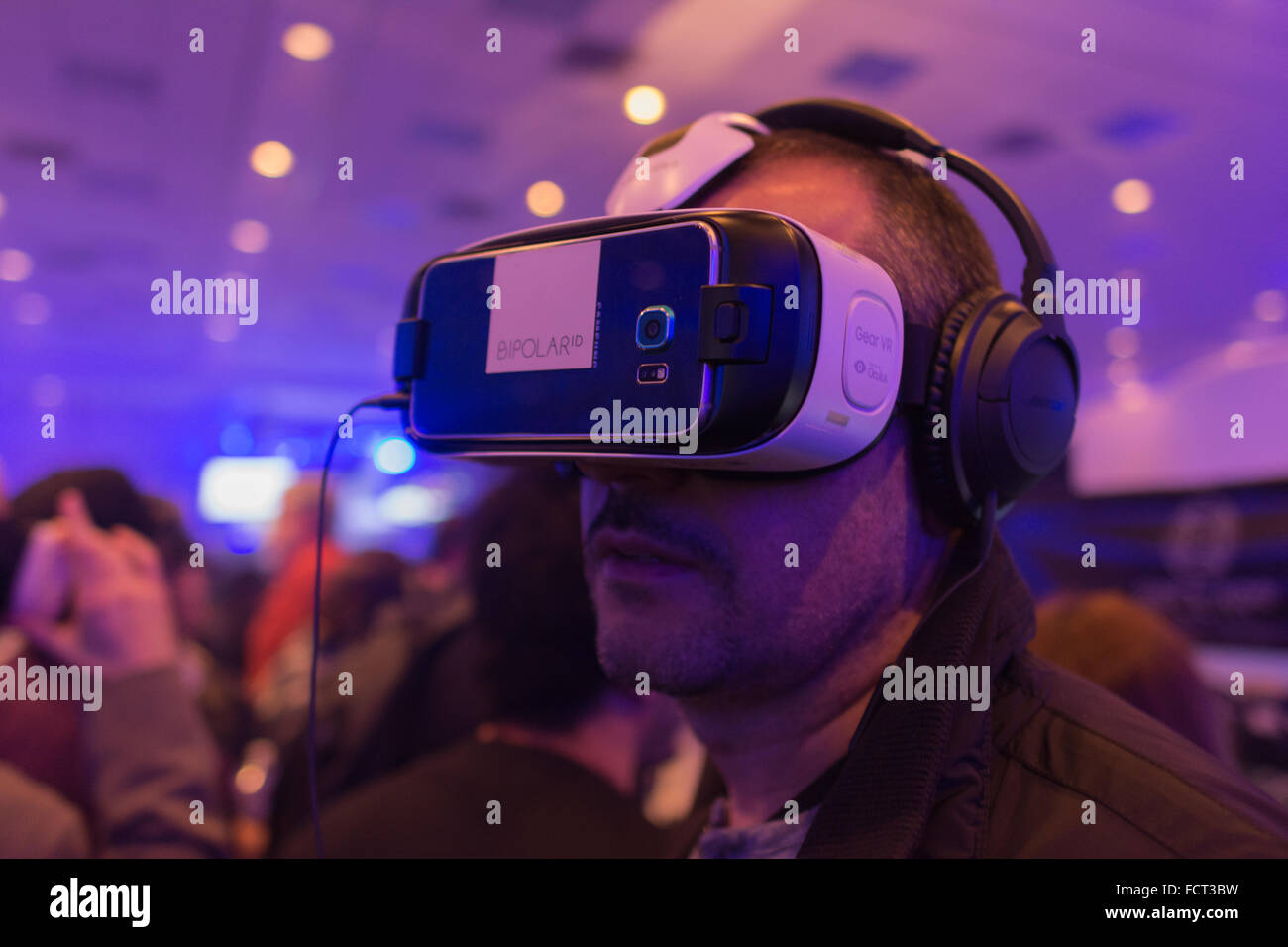 Los Angeles, USA January 23, 2016 Man tries virtual reality Samsung