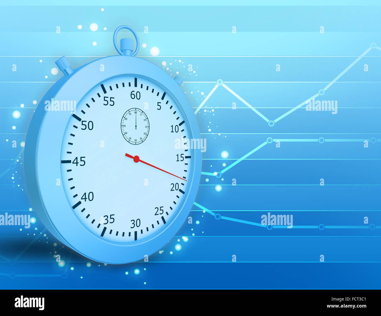 Conceptual illustration of stopwatch and graph lines on rear background ...
