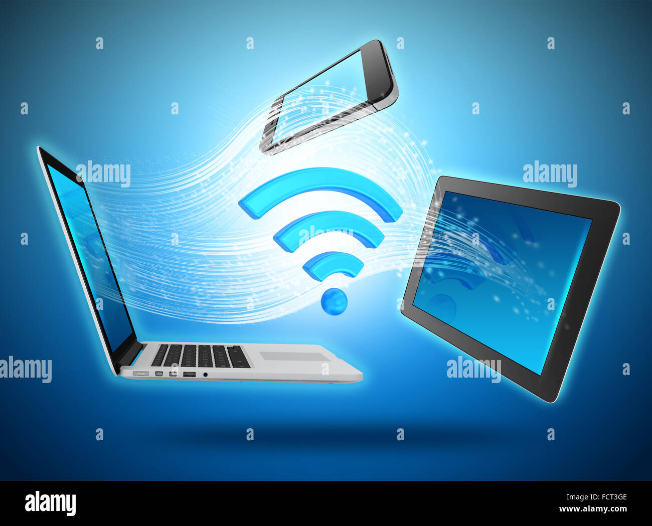 Computing devices connected to the network by wifi Stock Photo Alamy