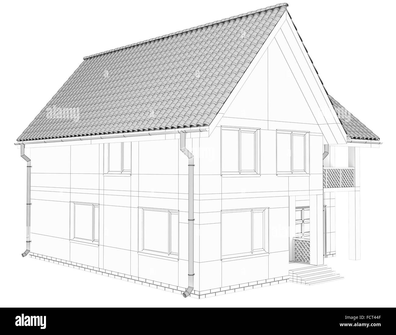 Wireframe 3D of building. Stock Photo