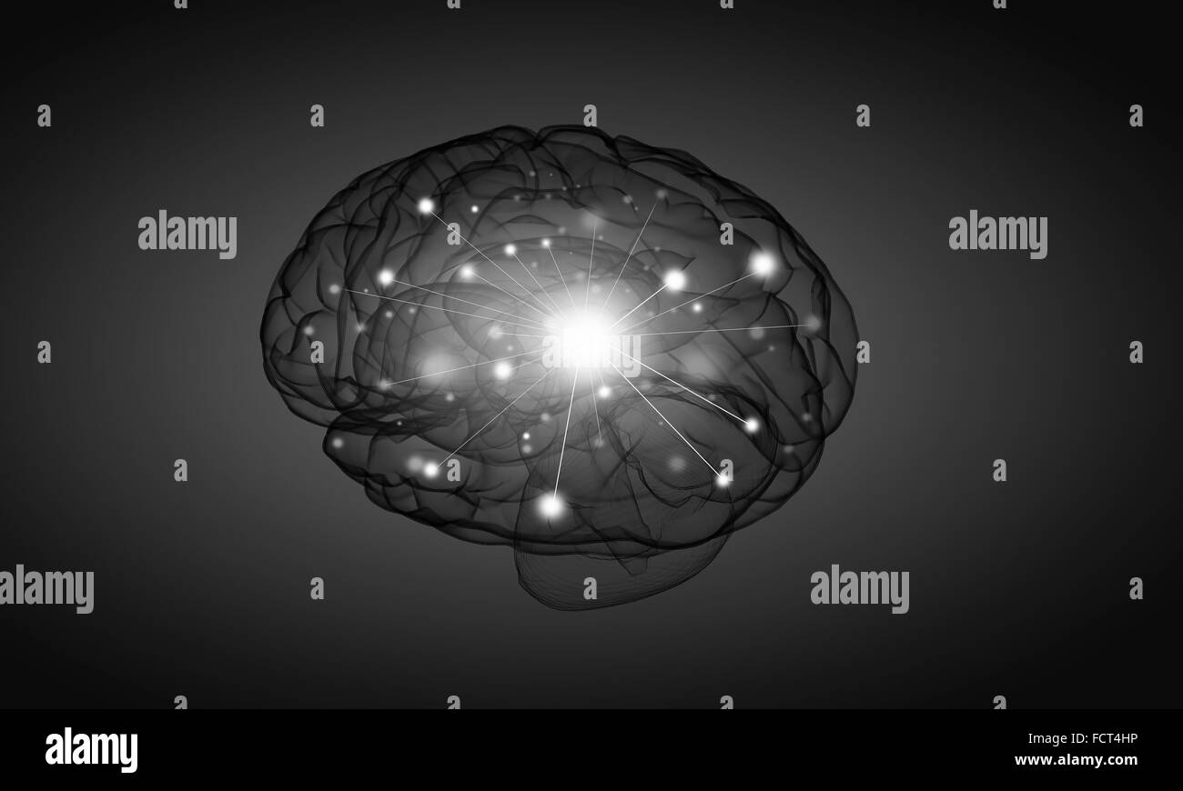 Science image with human brain on gray background Stock Photo Alamy