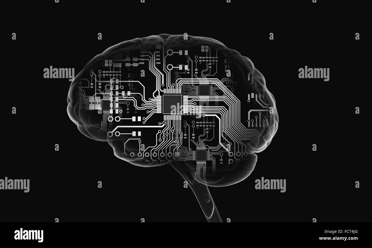 Science image with human brain on dark background Stock Photo Alamy