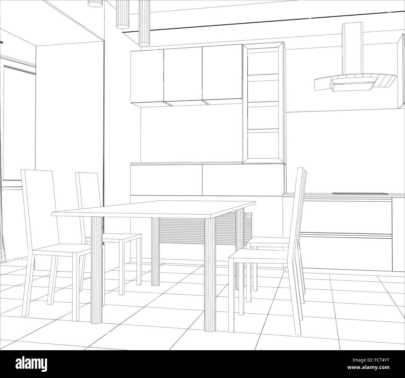 3d drawing design furniture wireframe Black and White Stock Photos ...