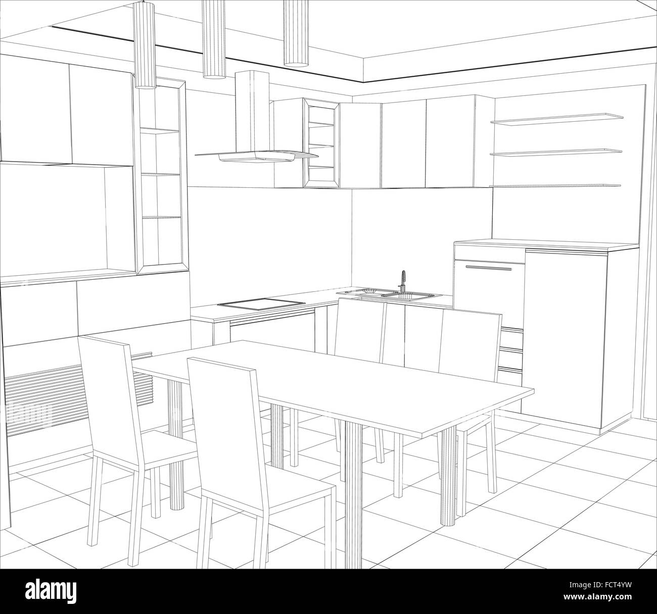 Sketch plan kitchen in the wire Stock Vector