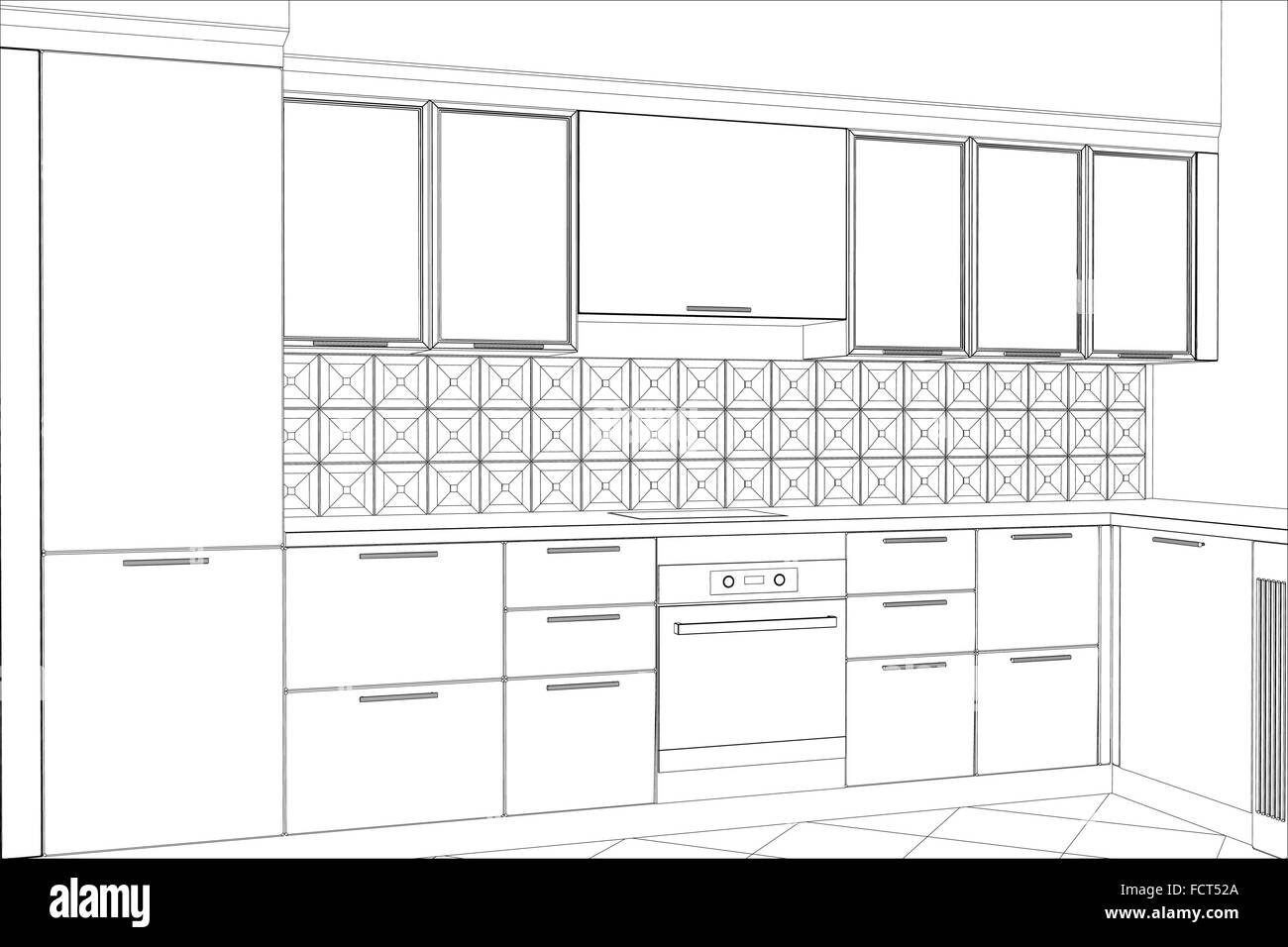 Facade kitchen vector sketch interior. Illustration created of 3d Stock Vector