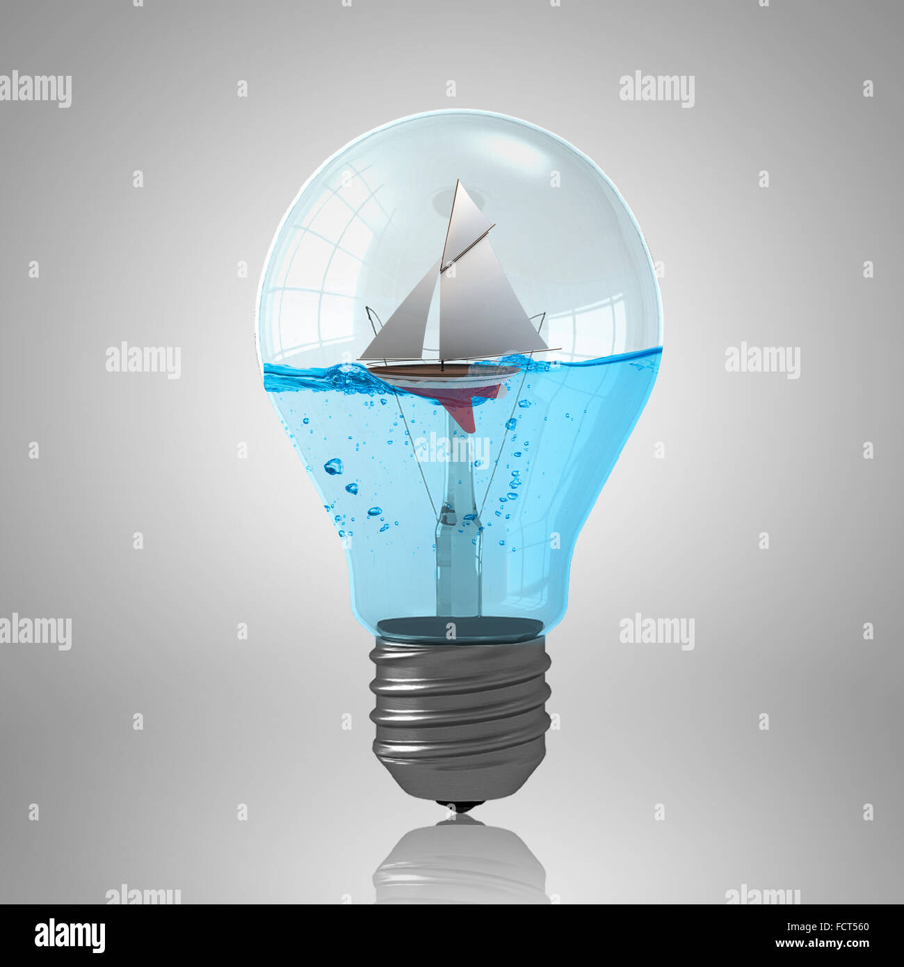 Concept of ecology with light bulb filled with water and boat floating  inside Stock Photo - Alamy
