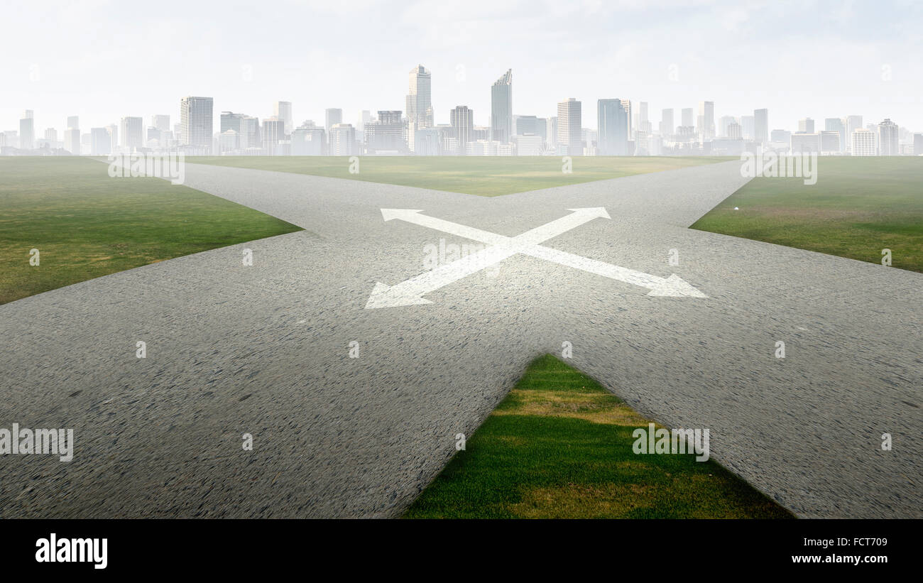 Concept of choice with crossroads spliting in two ways Stock Photo