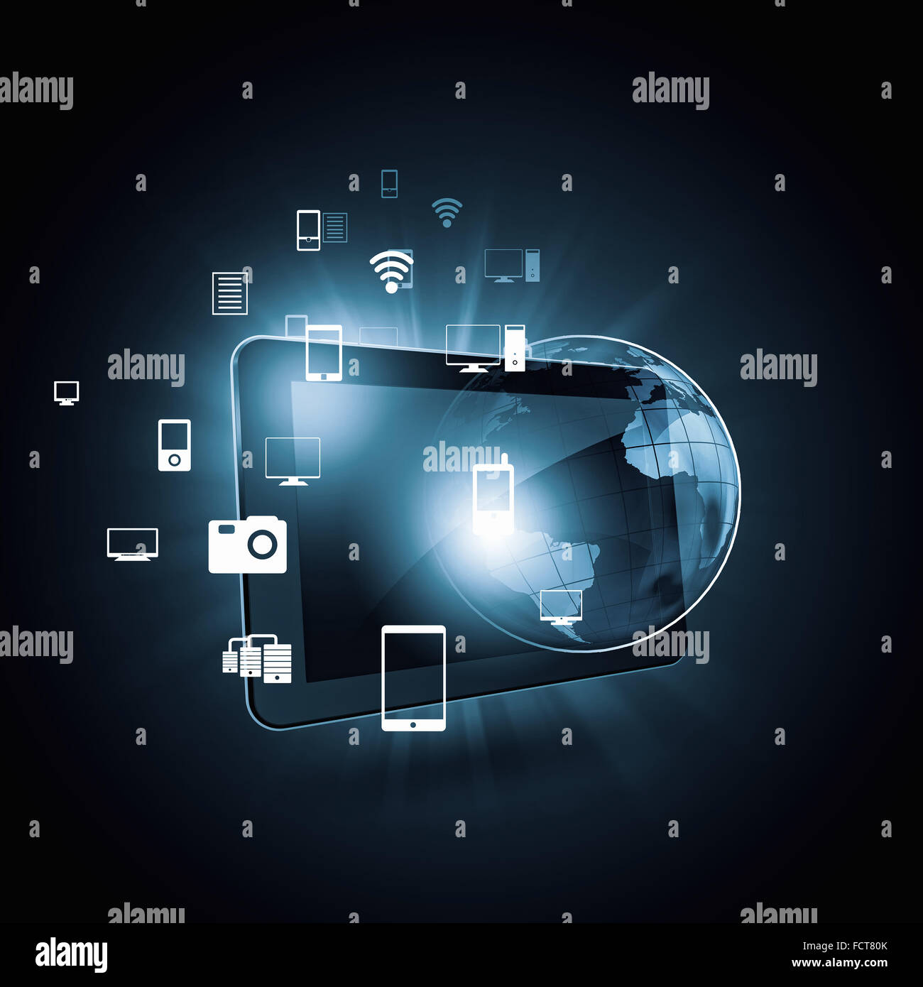 Cloud computing concept with tablet pc and application icons Stock ...