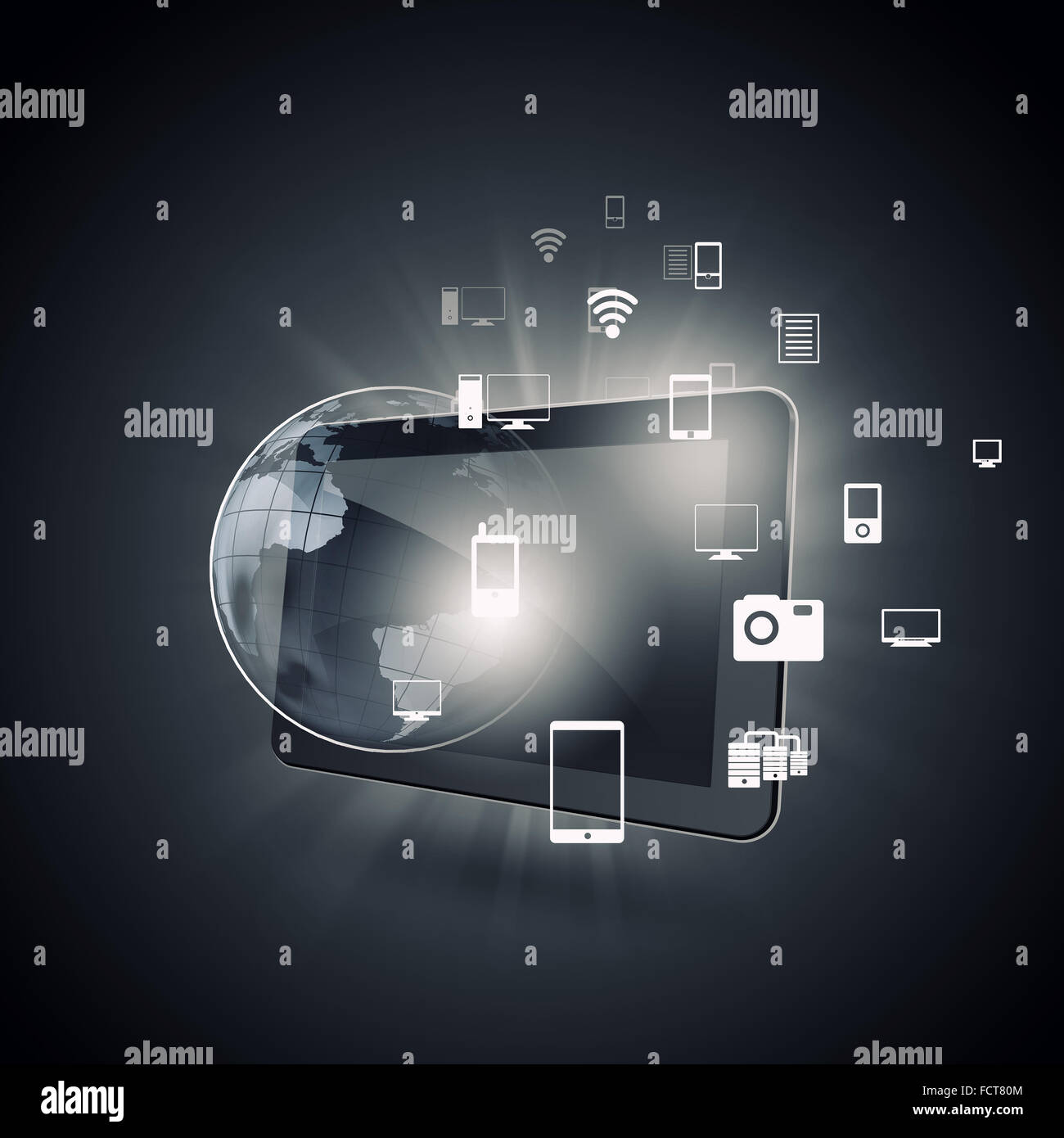 Cloud computing concept with tablet pc and application icons Stock ...