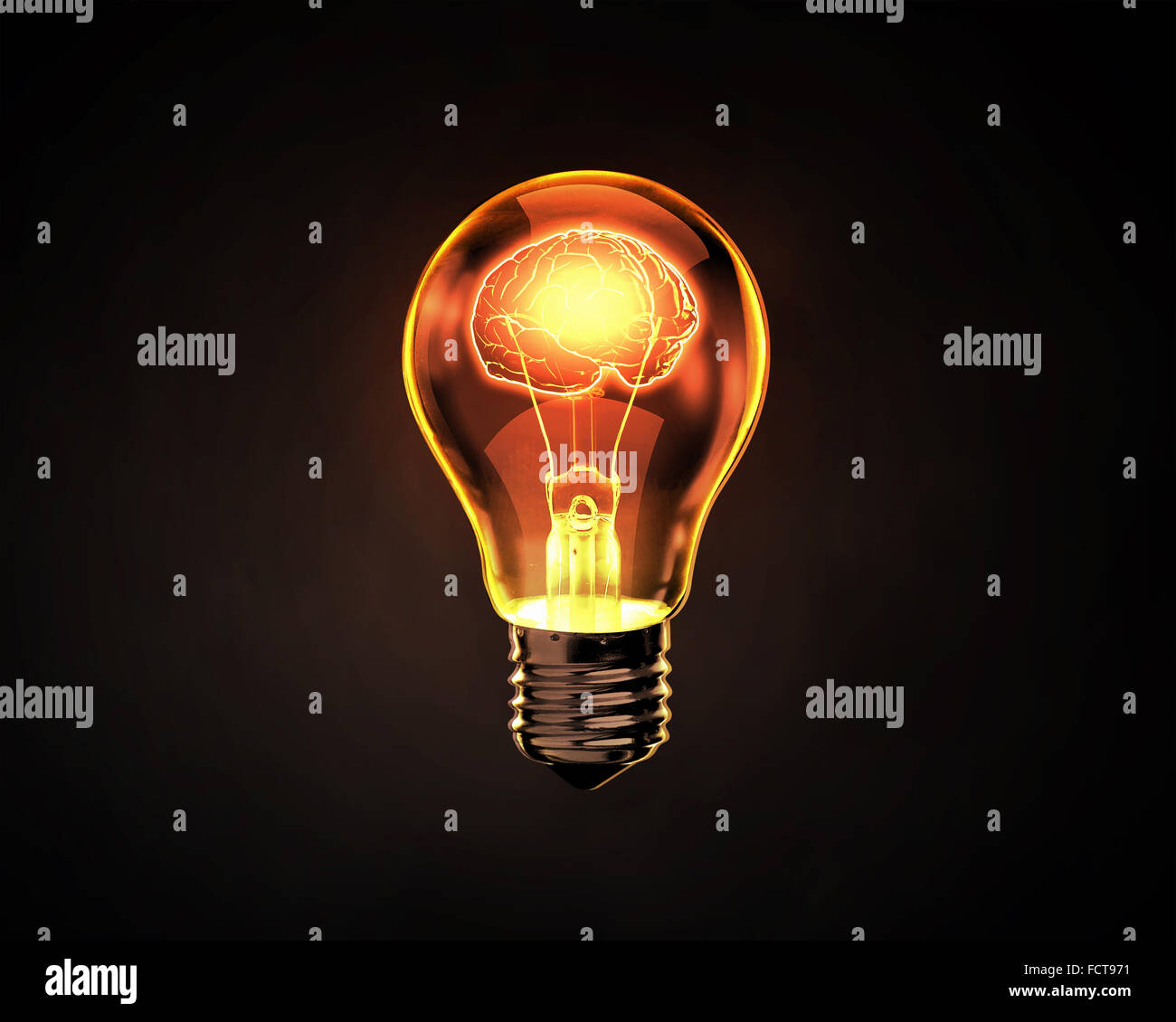 Human brain glowing inside of light bulb on dark background Stock Photo ...