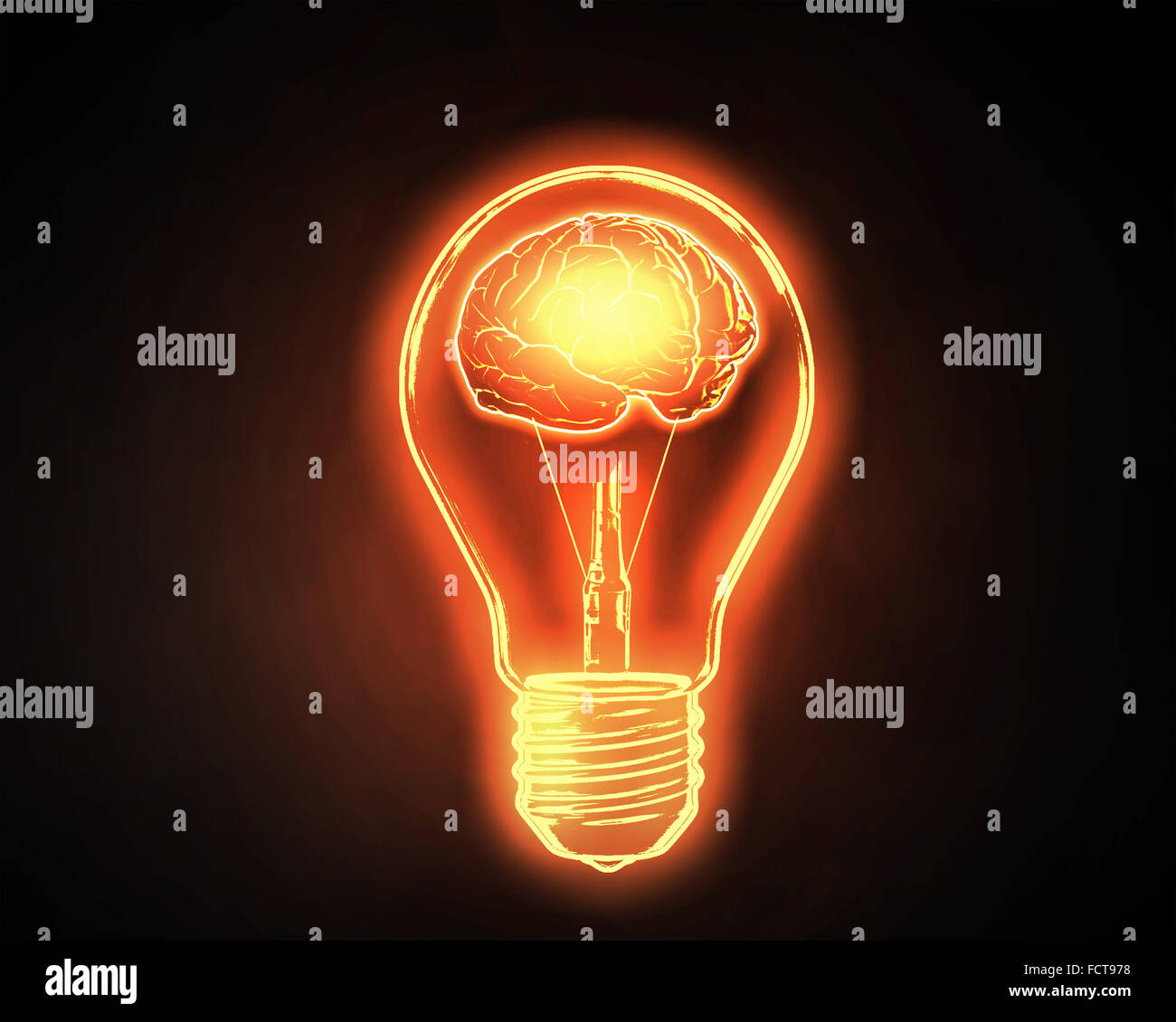 Human brain glowing inside of light bulb on dark background Stock Photo Alamy