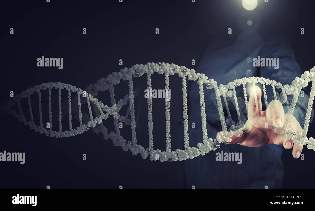 Science concept image of human hand touching DNA molecule Stock Photo ...