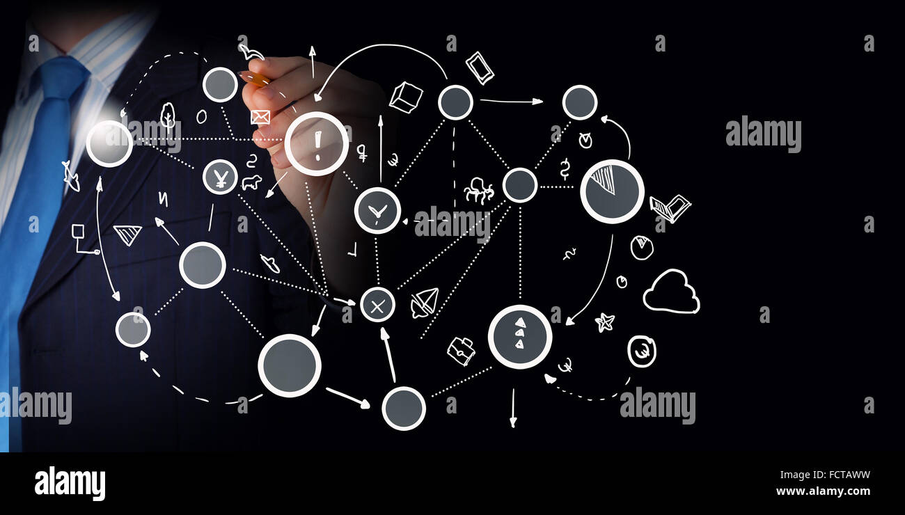 Human hand drawing connection lines of network concept Stock Photo Alamy