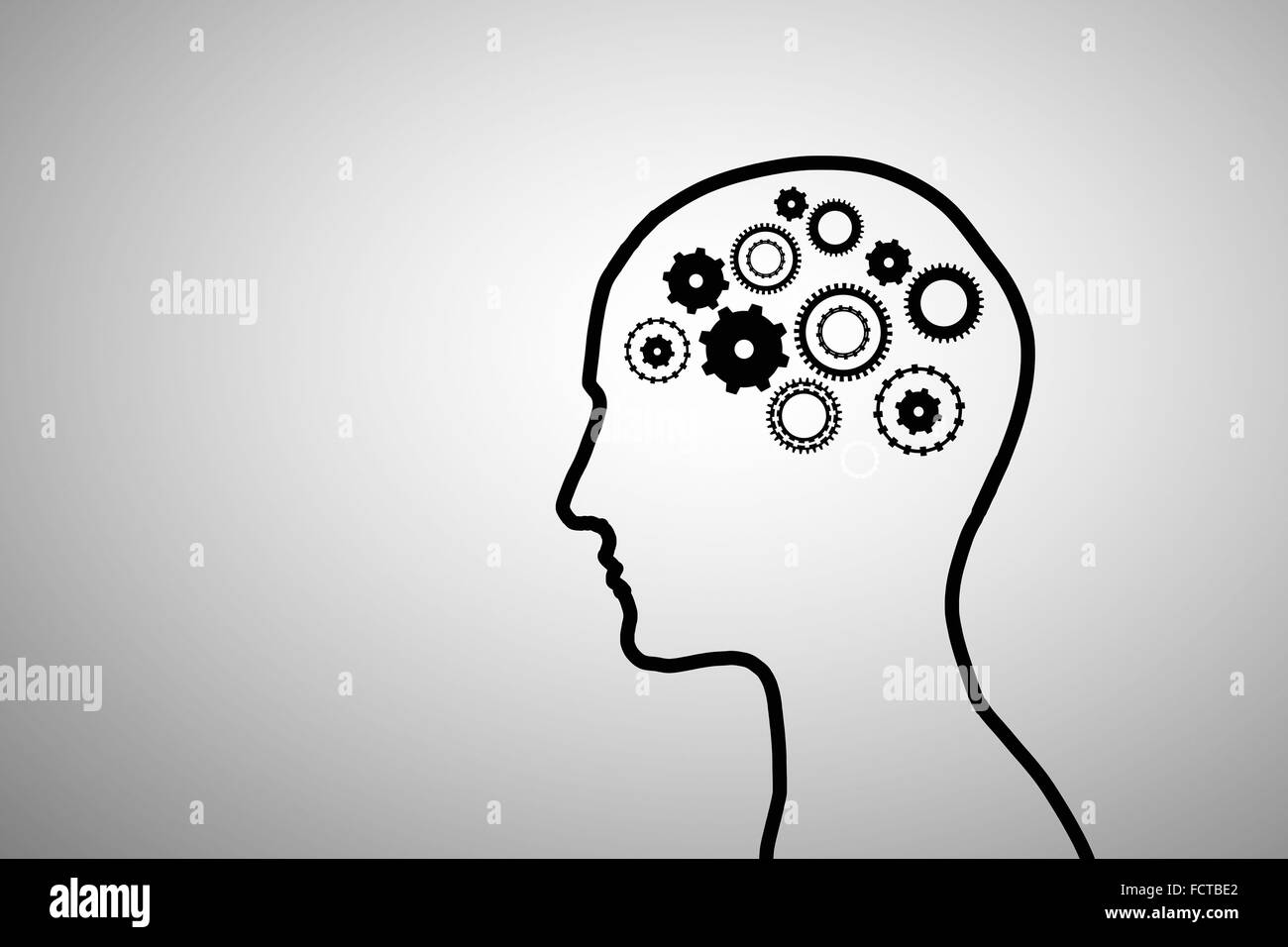 Silhouette of human head with gears mechanism instead of brain Stock ...