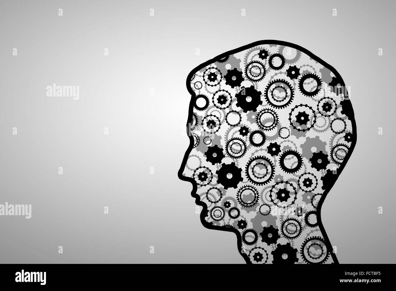 Silhouette of human head with gears mechanism instead of brain Stock ...