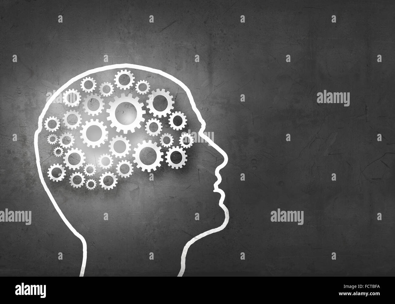 Silhouette of human head with gears mechanism instead of brain Stock ...