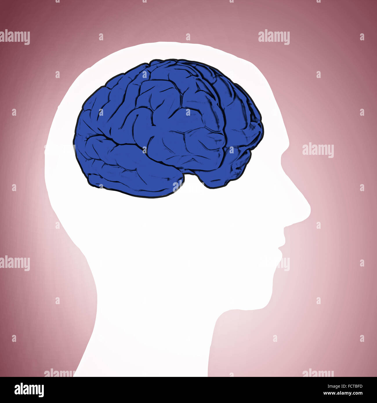 Silhouette of human head with brain on color background Stock Photo - Alamy