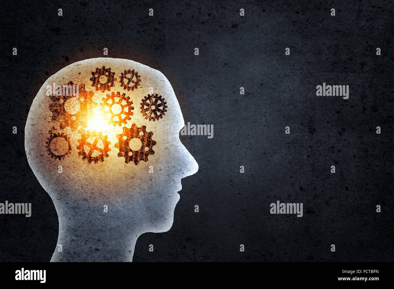 Silhouette of human head with gears mechanism instead of brain Stock ...