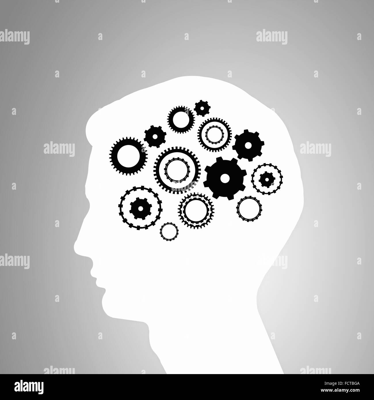 Silhouette of human head with gears mechanism instead of brain Stock ...