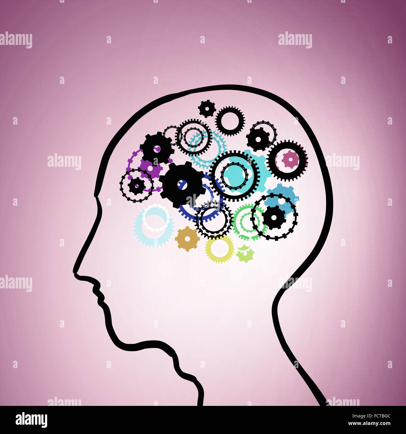 Silhouette of human head with gears mechanism instead of brain Stock ...