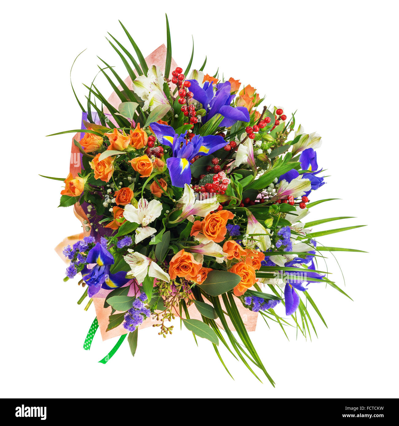 Delicate beautiful bouquet of nerine, iris, alstroemeria, roses and ...