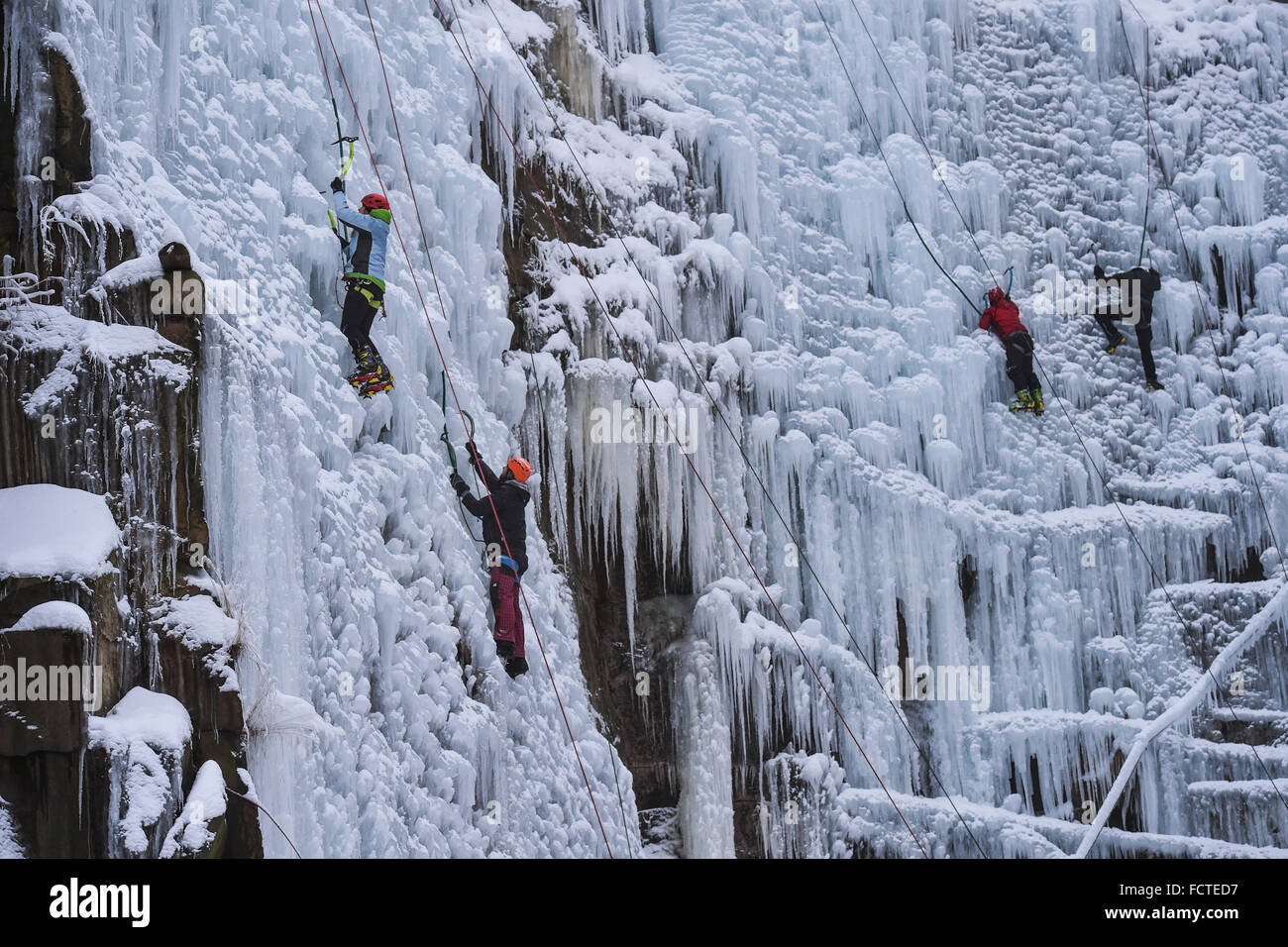 Prague, Czech Republic. 23rd Jan, 2015. Iceclimbers climb on an