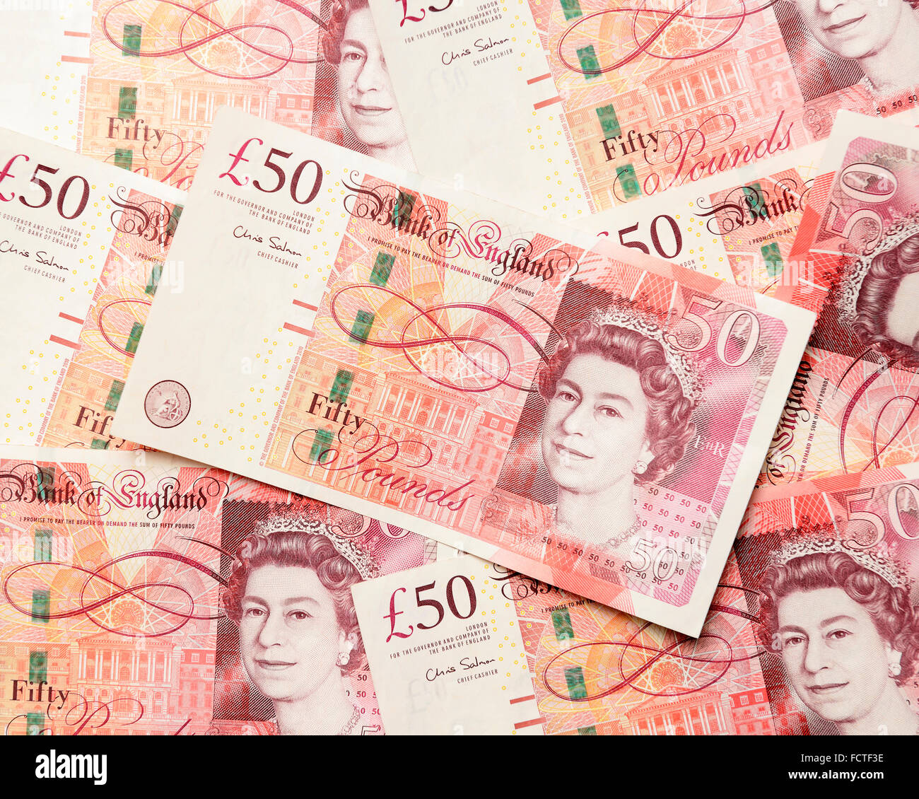 £50 British Bank Notes, Close Up. Stock Photo
