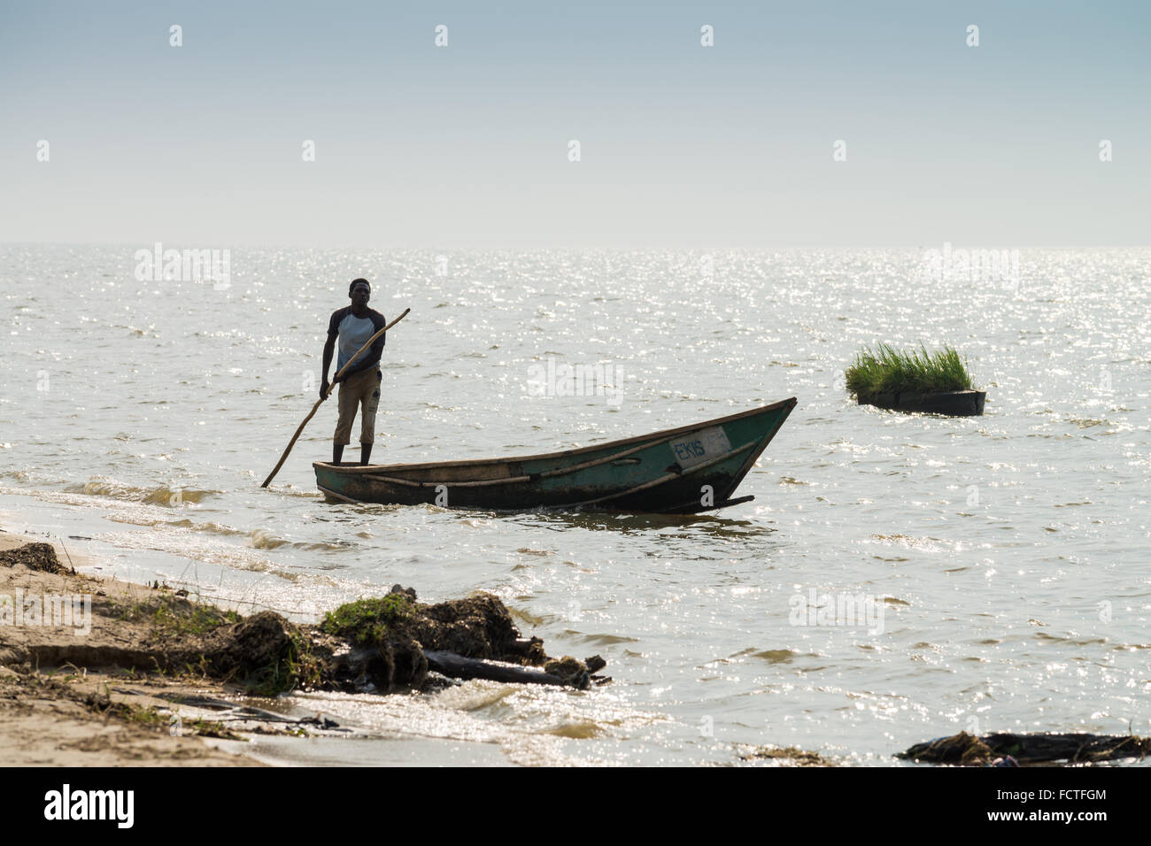 Local fishermen on Lake Edward, Queen Elizabeth National Park, Uganda, Africa Stock Photo
