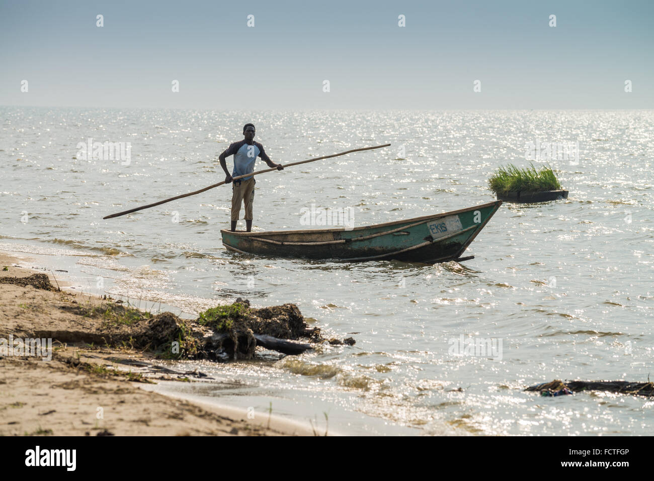 Local fishermen on Lake Edward, Queen Elizabeth National Park, Uganda, Africa Stock Photo