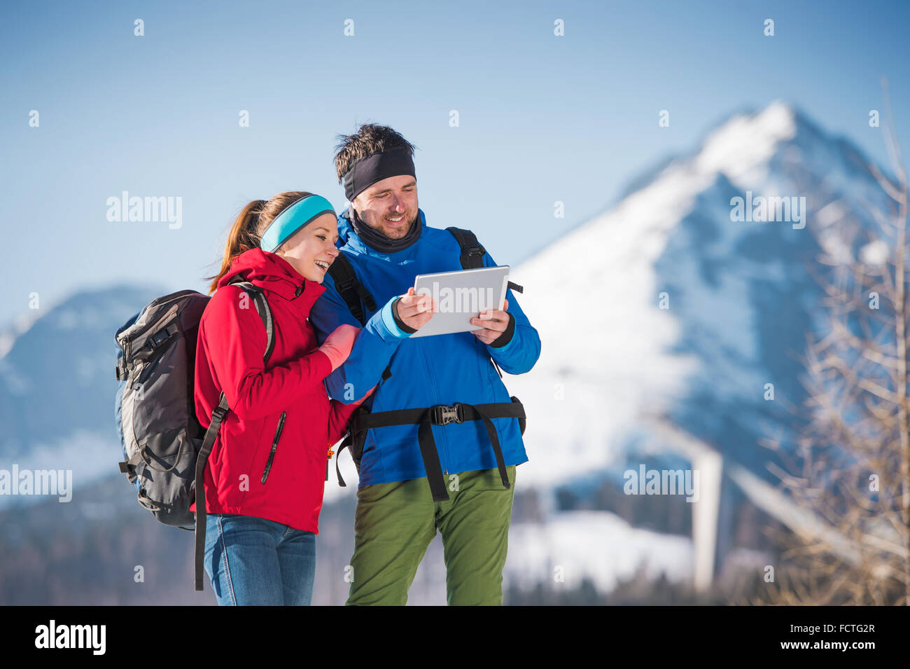 Young couple on a hike Stock Photo