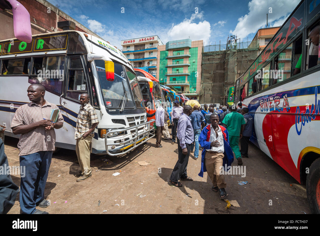 Street scene in the Qualicell Bus Terminal, Kampala, Uganda, Africa