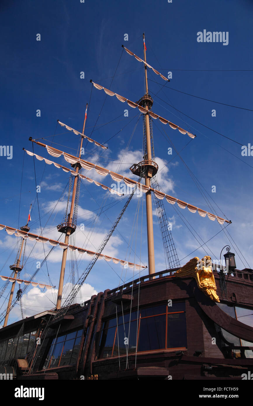 Three-masted sailing ship at close-up Stock Photo