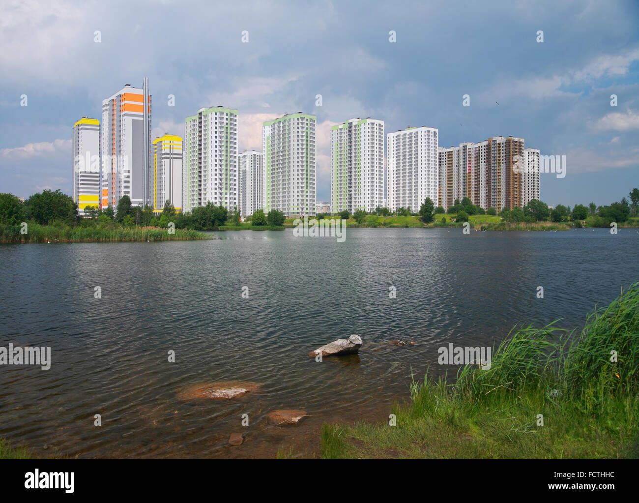 Urban Landscape, multi-storey new buildings on the lake Stock Photo