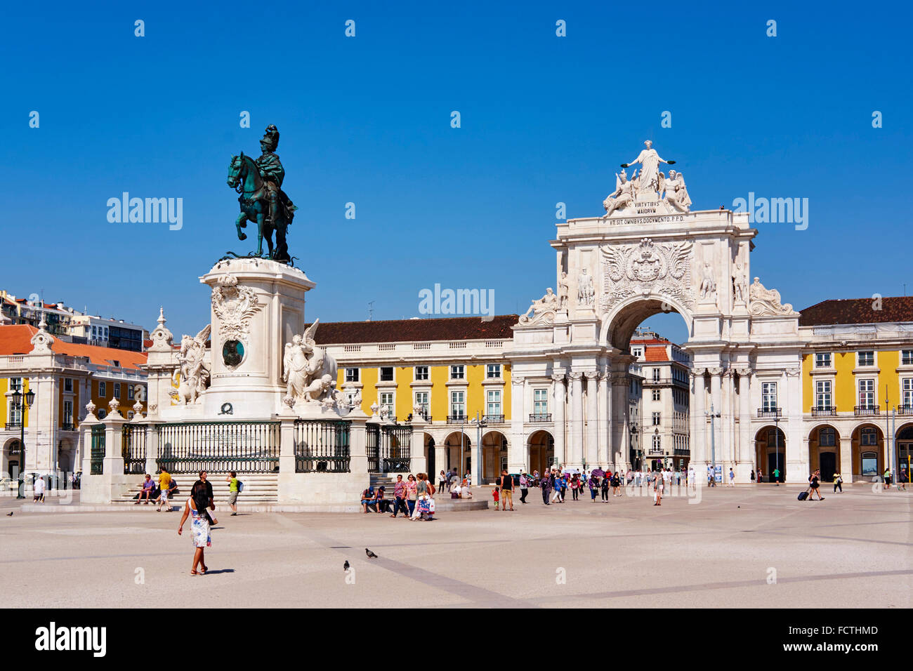 Portugal, Lisbon, Praca do Comercio, or Commerce Square. It is also known as Terreiro do Paco, or Palace Square after the Royal Stock Photo