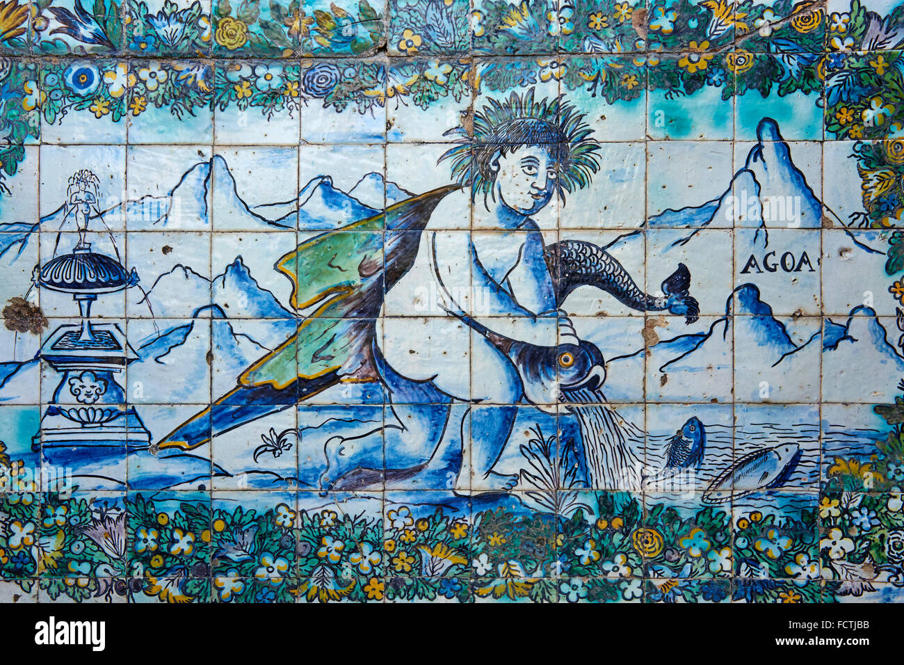 Portugal, Lisbon, Palacio dos Marqueses de Fronteira, azulejos ceramics tiles Stock Photo
