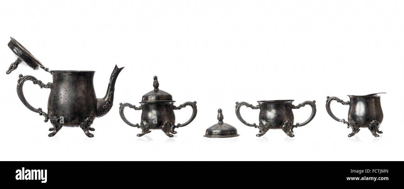 Silver Tea Set isolated on white Background Stock Photo Alamy