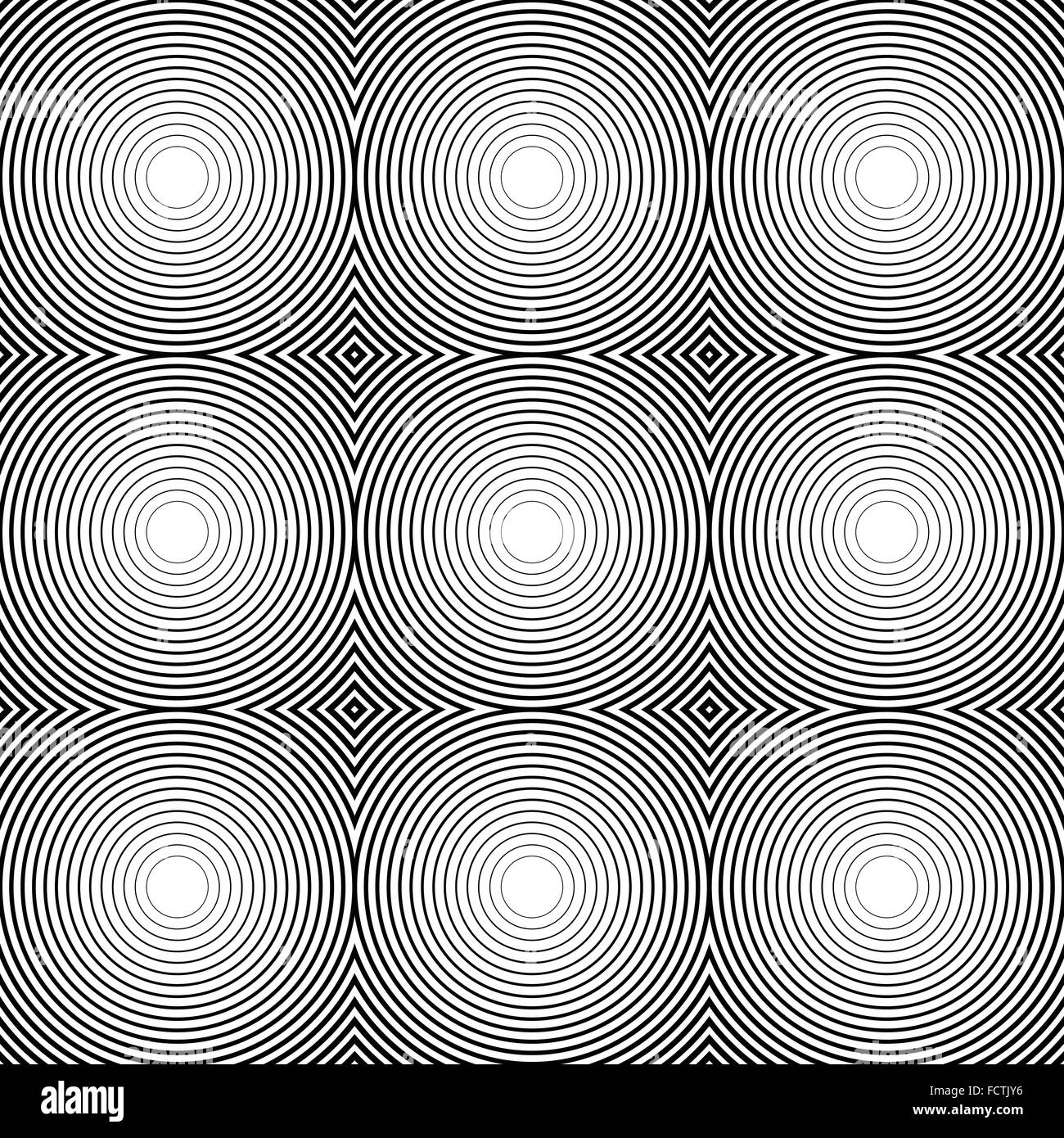 Radiating, radial circles monochrome pattern / background. Abstract ...