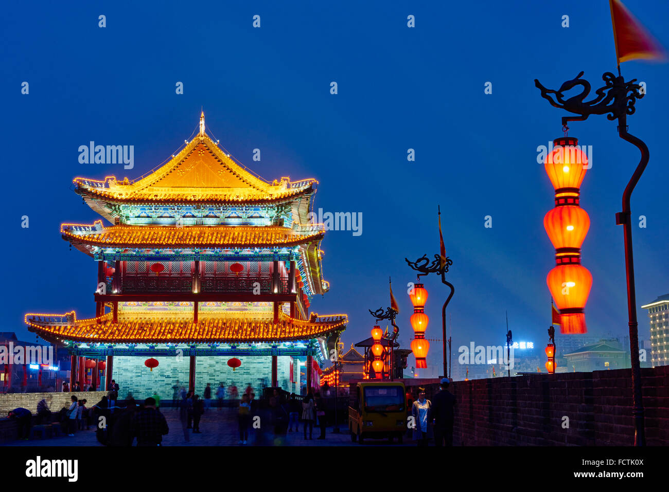 China, Shaanxi province, Xian, City wall and watch tower Stock Photo