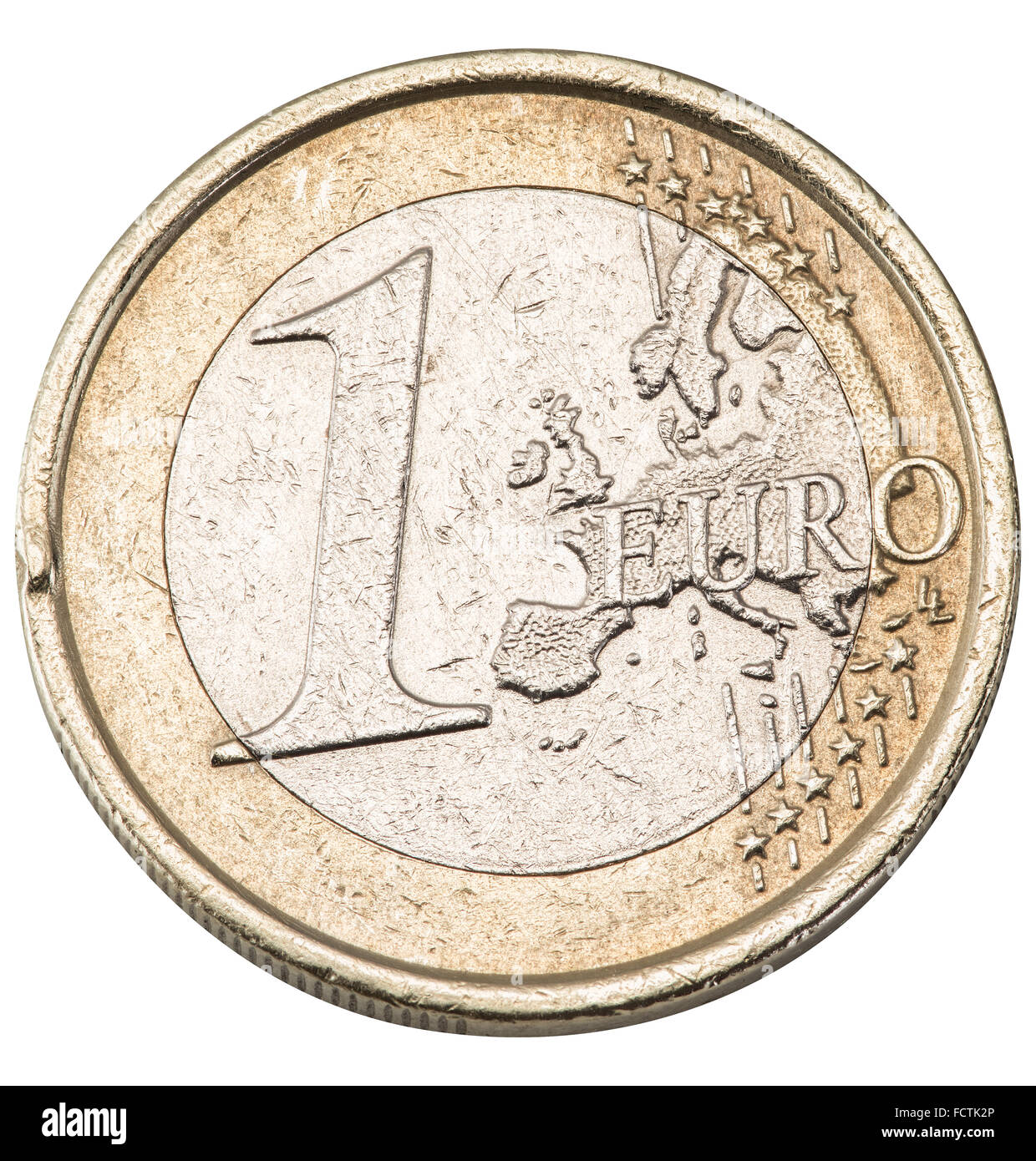Old one euro coin isolated on a white background. File contains clipping paths. Stock Photo
