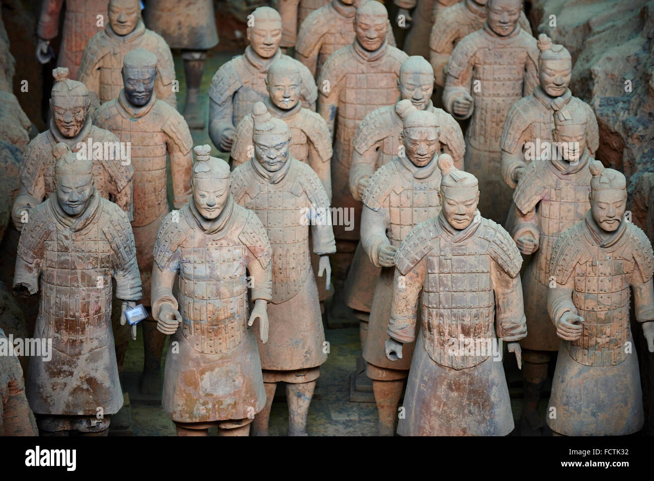 China, Shaanxi province, Xian, Lintong site, Detail of some of the six thousand statues in the Army of Terracotta Warriors, 2000 Stock Photo
