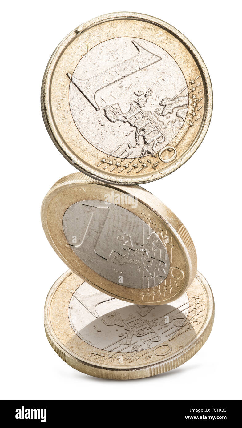 Old one euro coins isolated on a white background. File contains clipping paths. Stock Photo