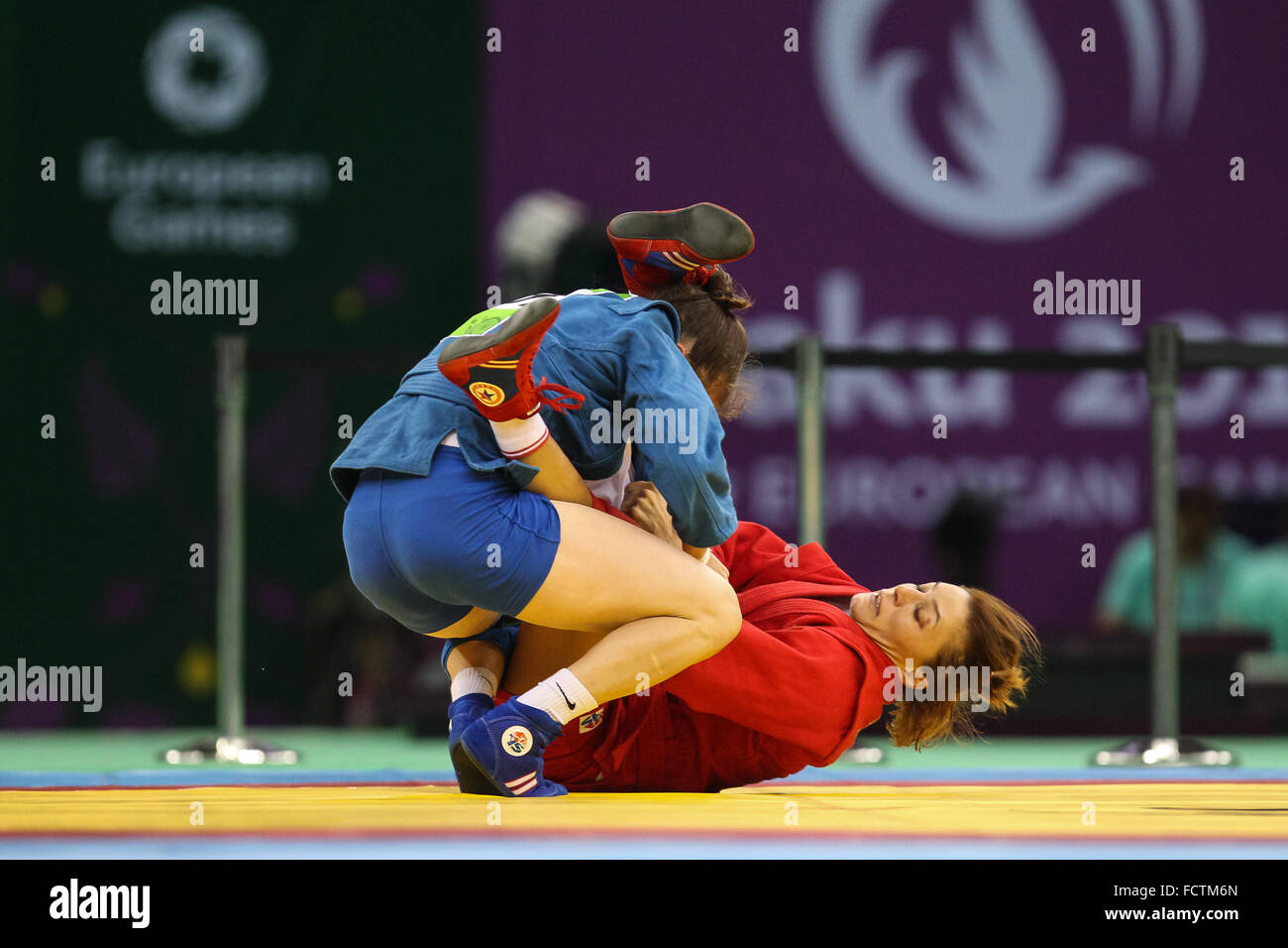 Yana Kostenko (RUS, red) vs Kalina Stefanova (BUL, blue). Final. Women's 60kg. Sambo. Heydar Aliyev Arena. Baku2015. 1st European Games. Baku. Azerbaijan. 22/06/2015 Stock Photo