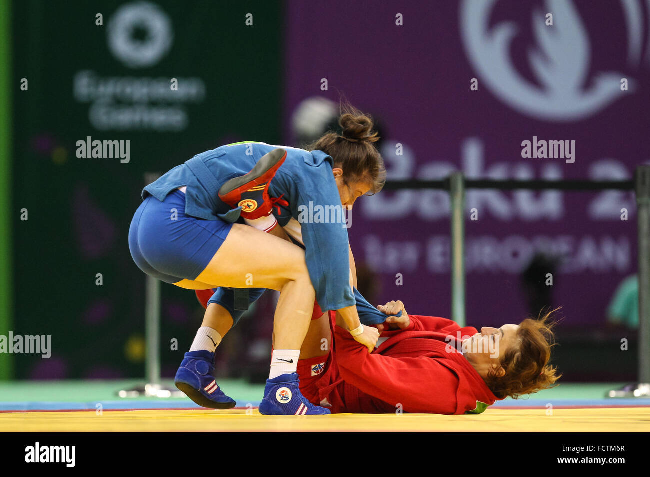 Yana Kostenko (RUS, red) vs Kalina Stefanova (BUL, blue). Final. Women's 60kg. Sambo. Heydar Aliyev Arena. Baku2015. 1st European Games. Baku. Azerbaijan. 22/06/2015 Stock Photo