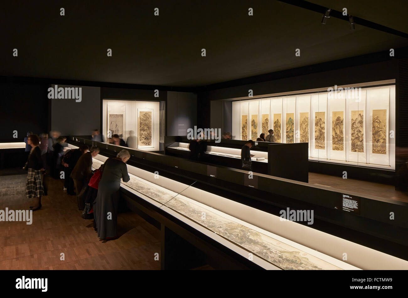 Panorama with vertical and horizontal displays. V&A Masterpieces of Chinese Painting, London, United Kingdom. Architect: Stanton Stock Photo