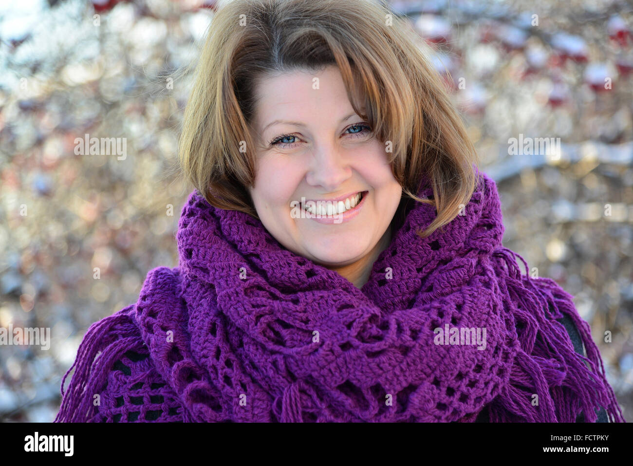 Russian woman in shawl on his shoulders Stock Photo
