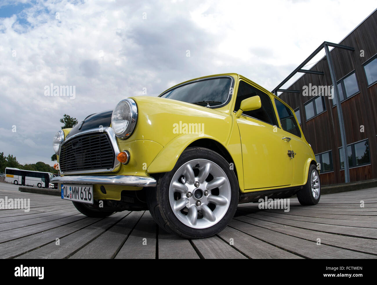 Mr Bean style Mini car complete with bolts on the doors Stock Photo