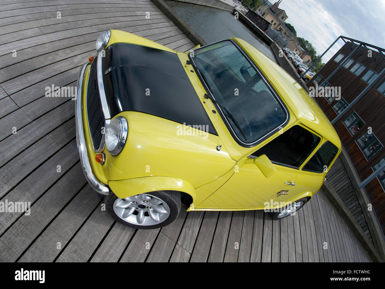 Mr Bean style Mini car complete with bolts on the doors Stock Photo