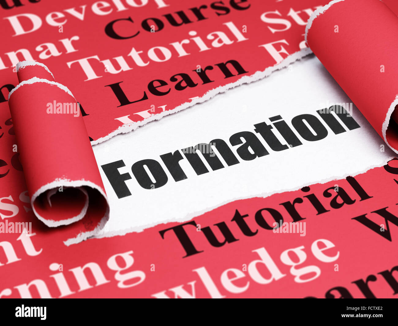 Education concept: black text Formation under the piece of torn paper ...